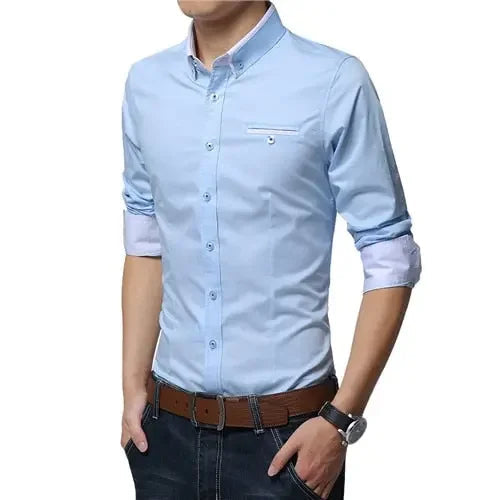 TFETTERS Newest Cotton Men Shirt Casual Shirt Long Sleeve Solid Color Regular Fit Plus Size Men's Shirts