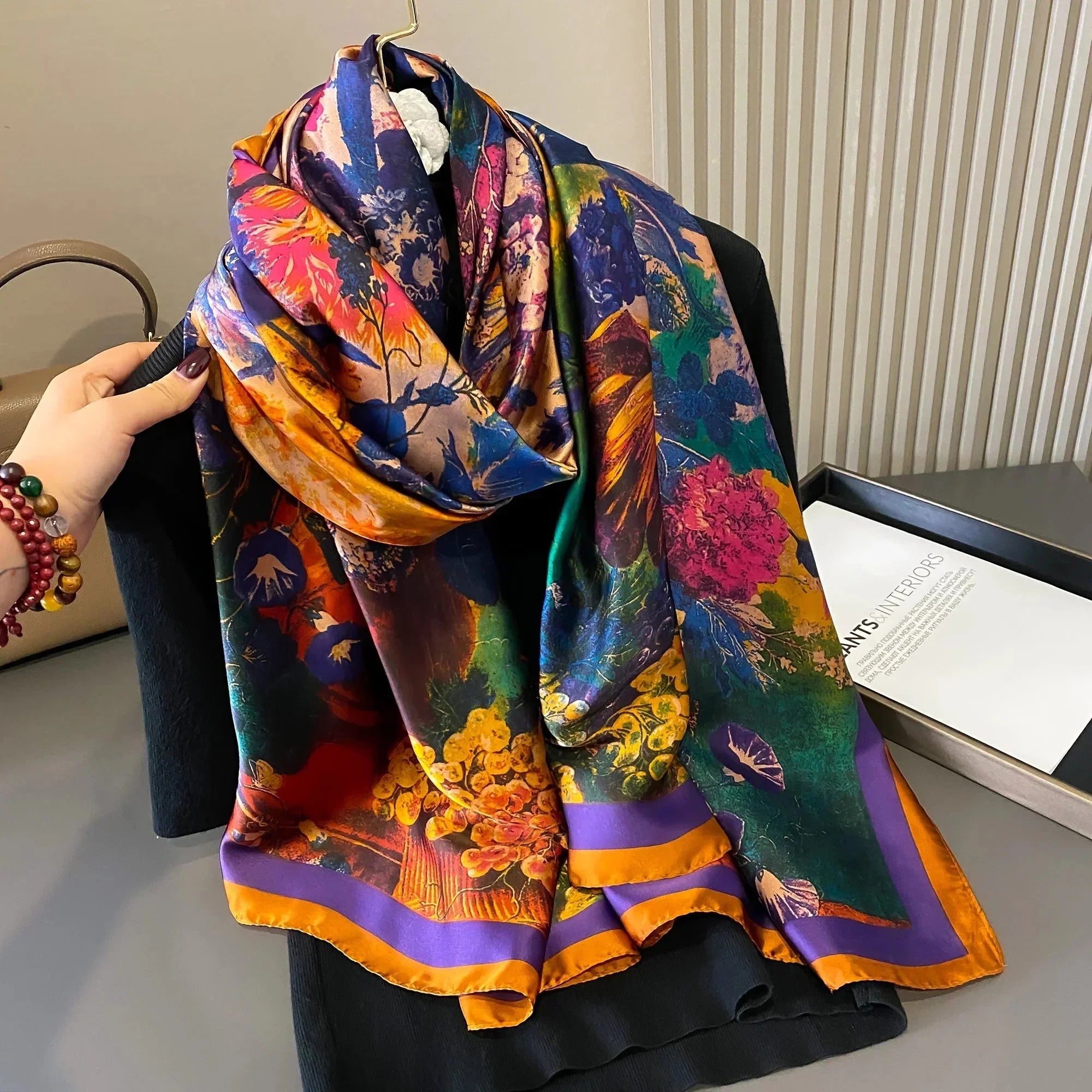 180*90cm Luxury Brand Women Summer Silk Scarves Shawl Lady Wrap Soft Female Europe Designer Beach Bandanna foulard muffler pareo
