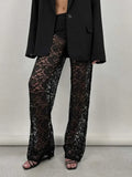 JULISSA MO 2023 Summer See Through Lace High Waist Pants For Women Wide Leg Baggy Trousers Solid Fashion Straight Casual