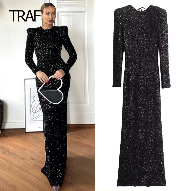 Sarah Sequin Long Evening Dress