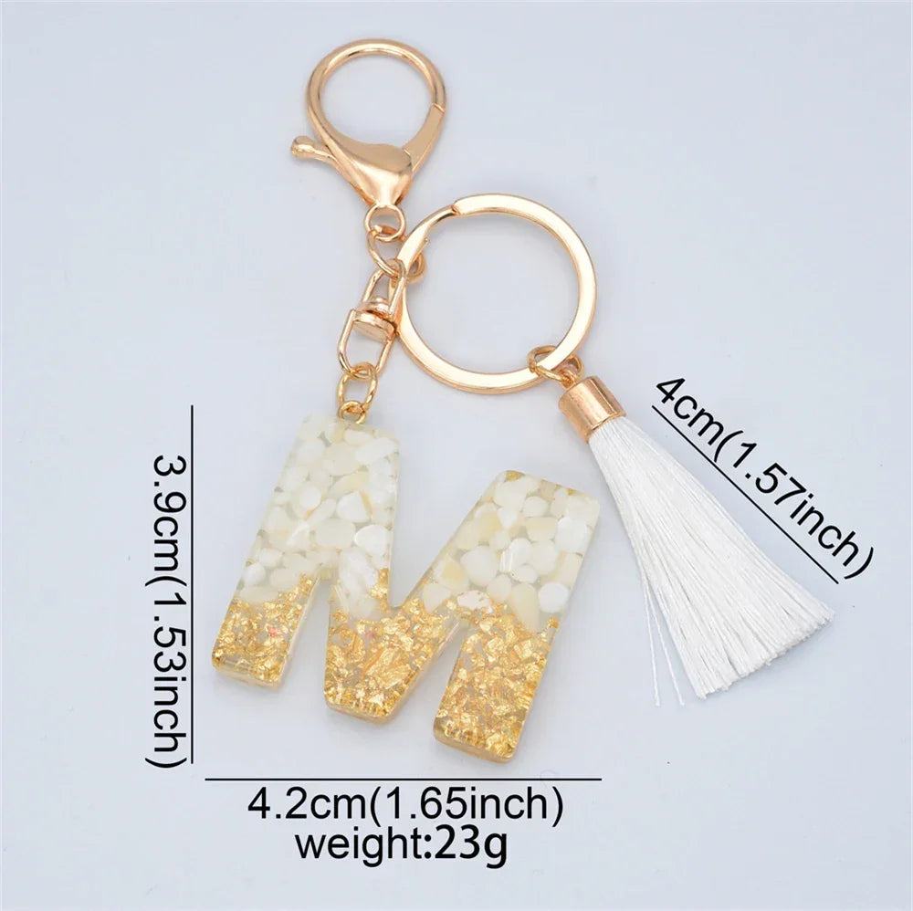 Fashion Bling A to Z Letter Keychain With White Tassel 26 Initial Keychain Car Key Holder Handbag Accessories