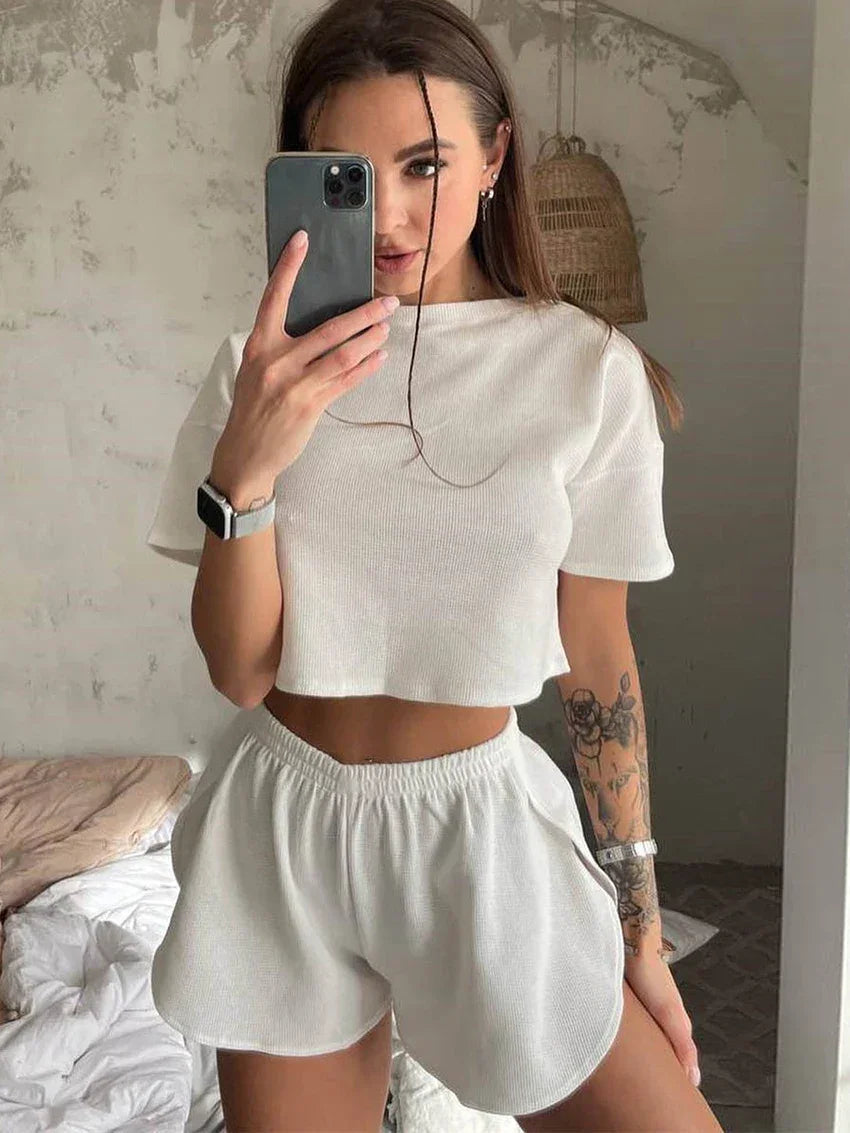 Casual Short Sleeve Top & Shorts Sleepwear