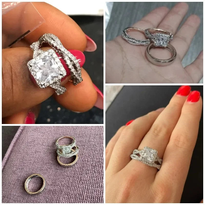 Princess Cut Cubic Zircon Bridal Ring Set