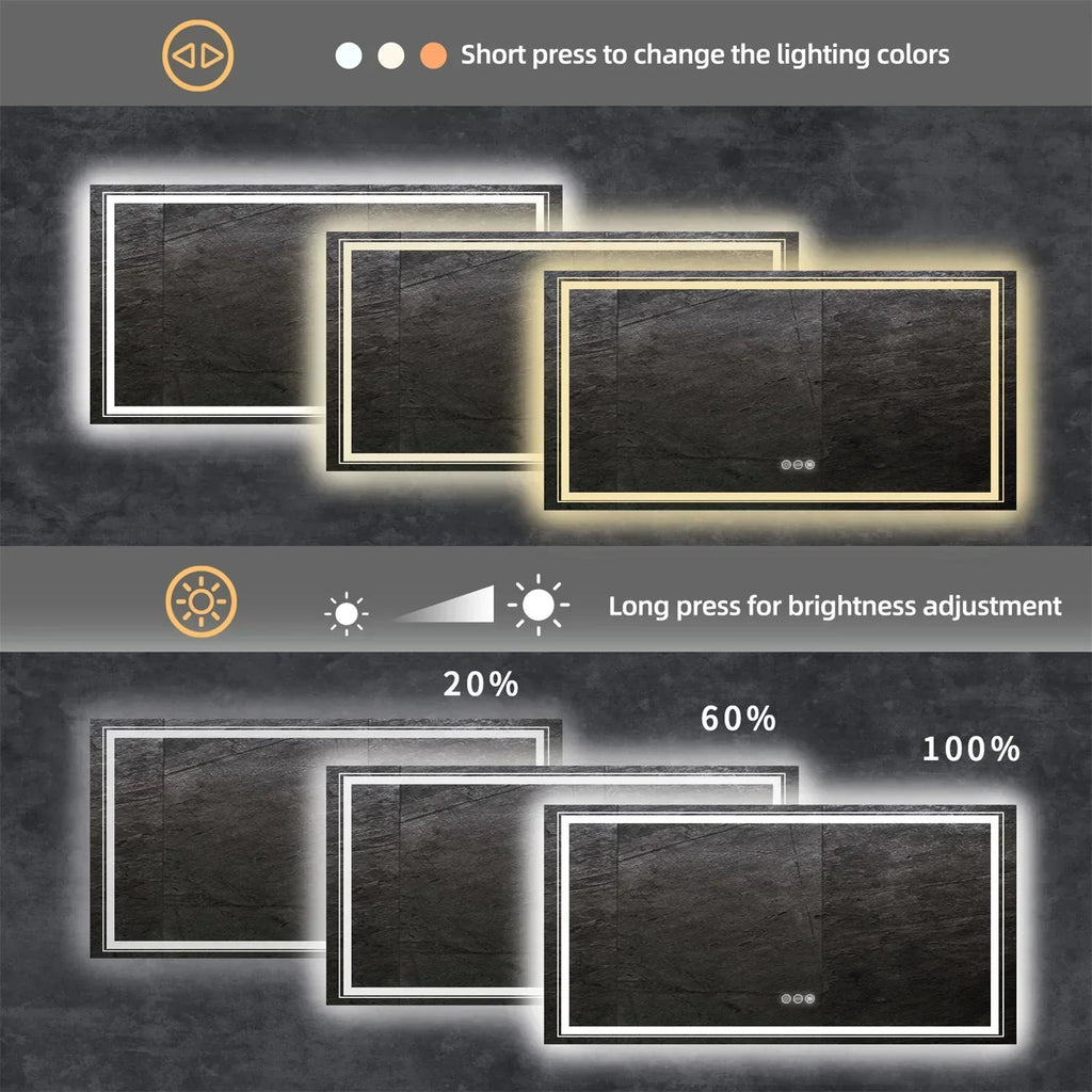 LED Dimmable Backlit Overaized Mirror With Anti-Fog