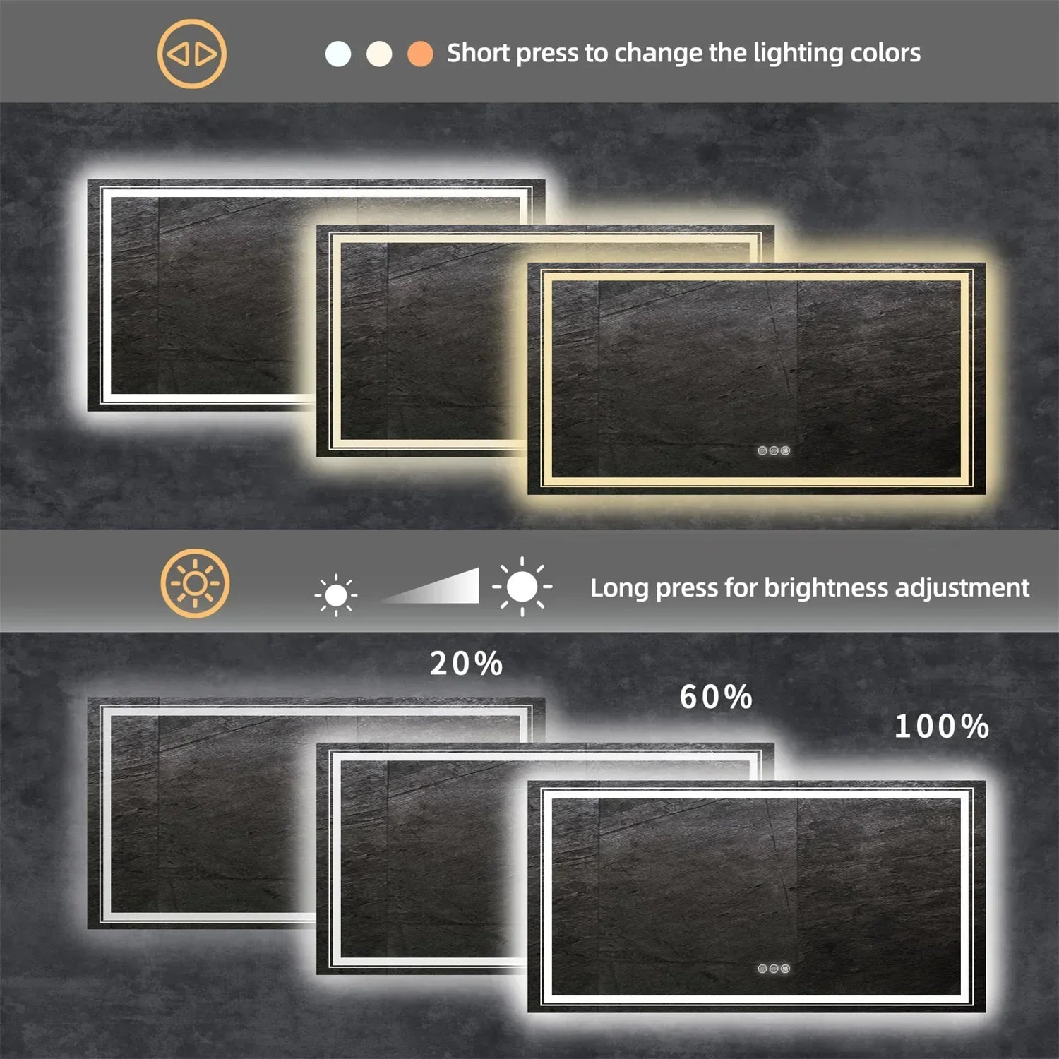 LED Dimmable Backlit Overaized Mirror With Anti-Fog