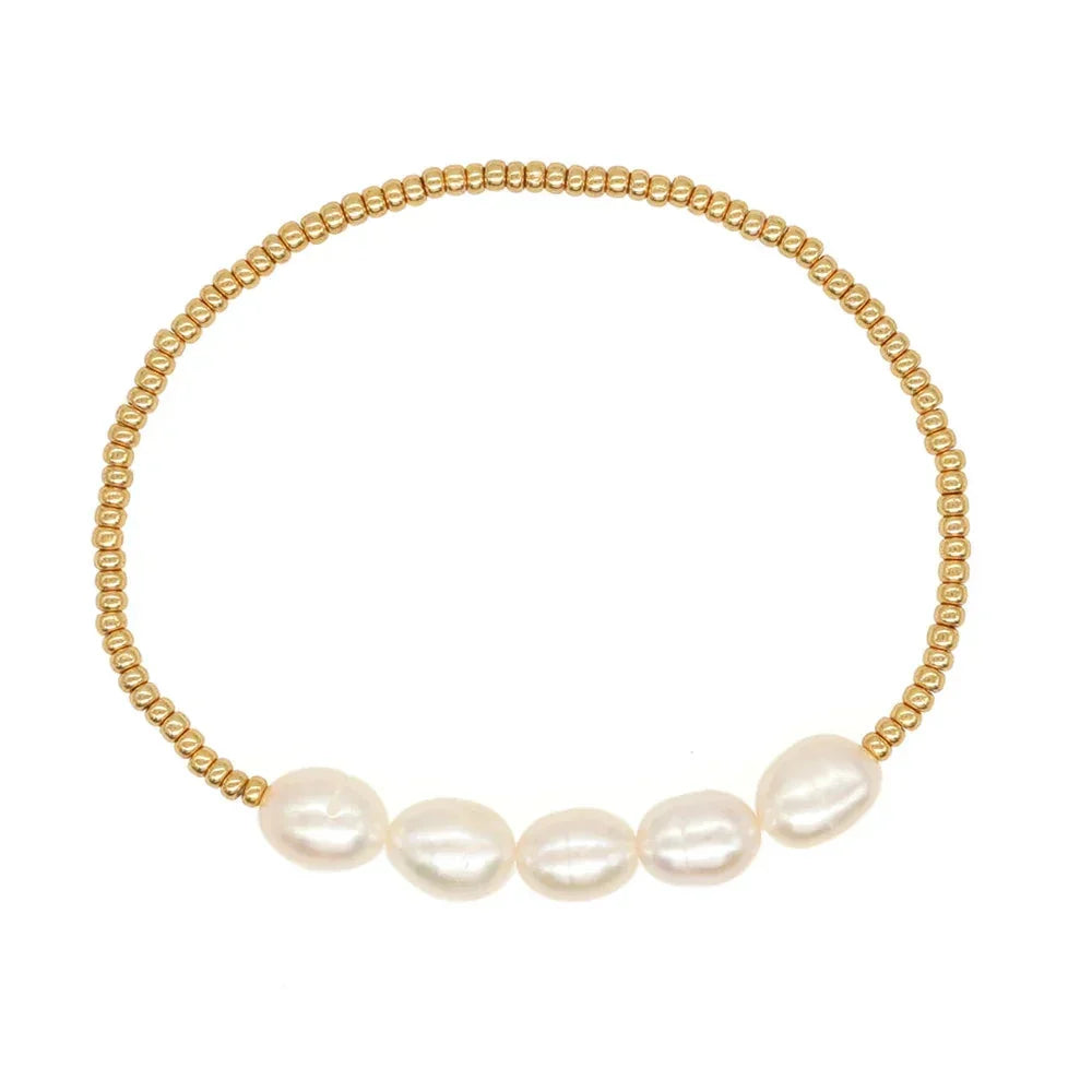 Bohemian Luxury Freshwater Pearl Women Handmade Stretch Summer Couple Gift Boho Fashion Jewelry Golden Miyuki Seed Bead Bracelet