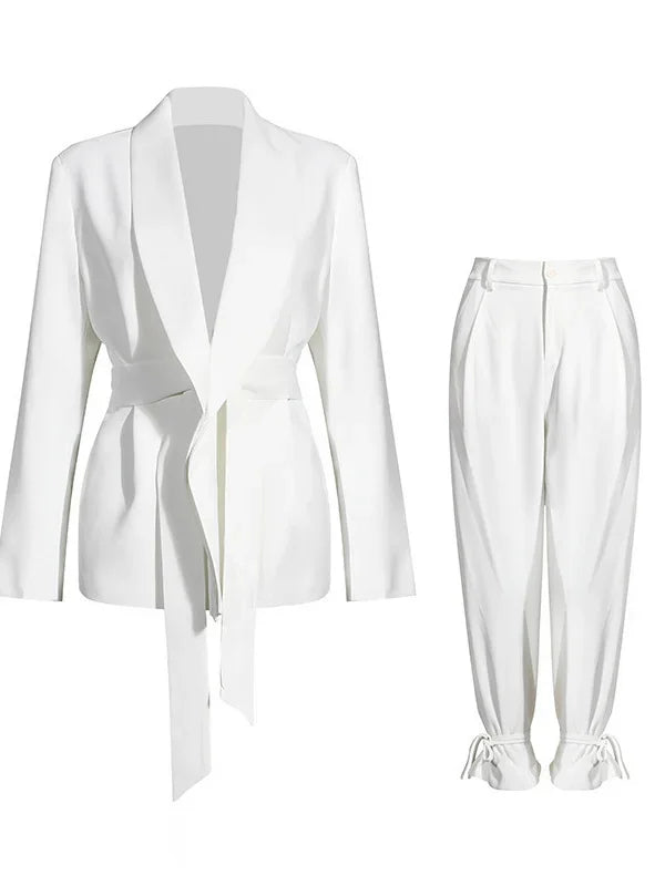 Women’s High Waist Belted Career Set