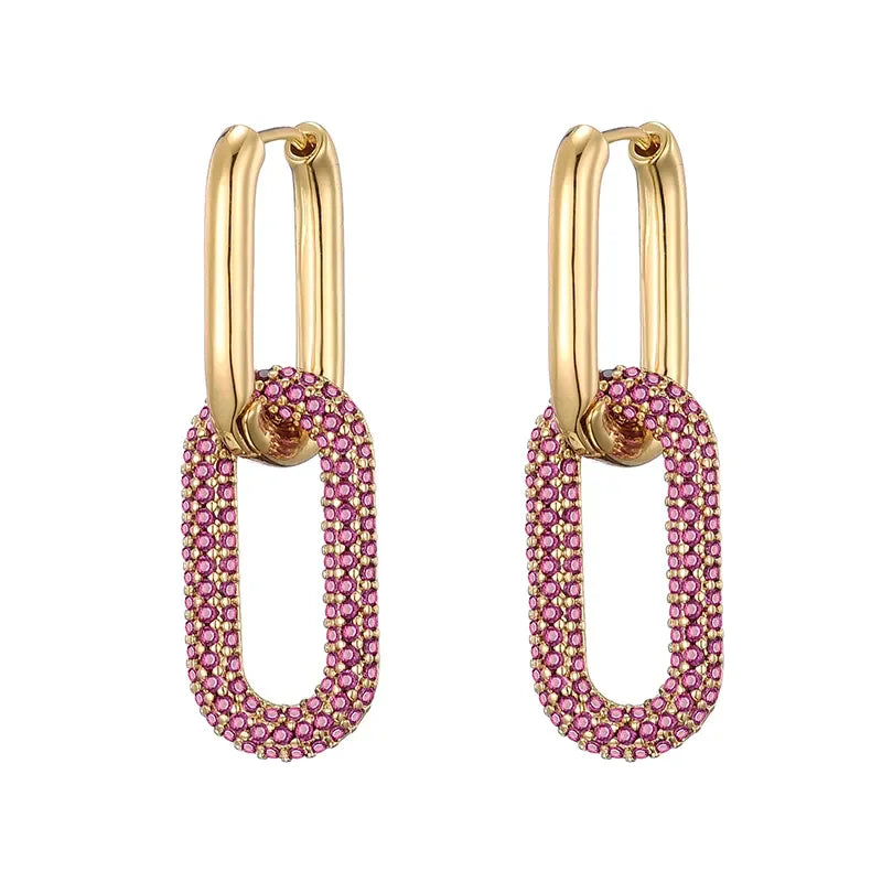 LOVBEAFAS Brand Gold Color Geometric Oval Rectangle Hoop Earrings For Women Zircon Wedding Jewelry Elegant Female Dangle Earings