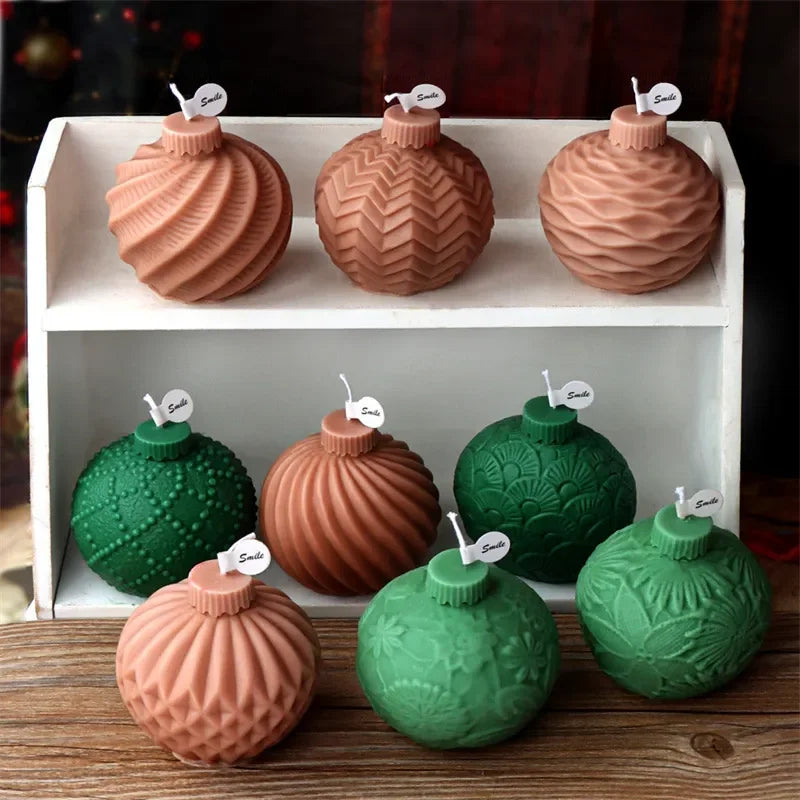 DIY Christmas geometric sphere candle silicone mold stripe spiral wave pattern spherical cake chocolate silicone mold resin mold