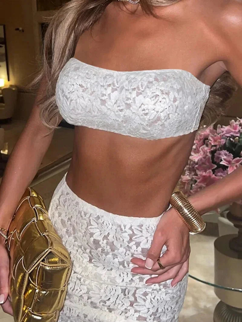 Lace Corset Top & Long Skirt Beach Outfit