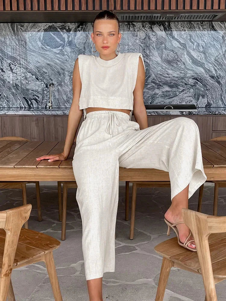 Linen Crop Top & Pants Set