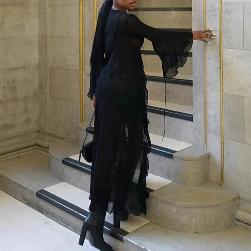 Black Sheer Beach Maxi Dress