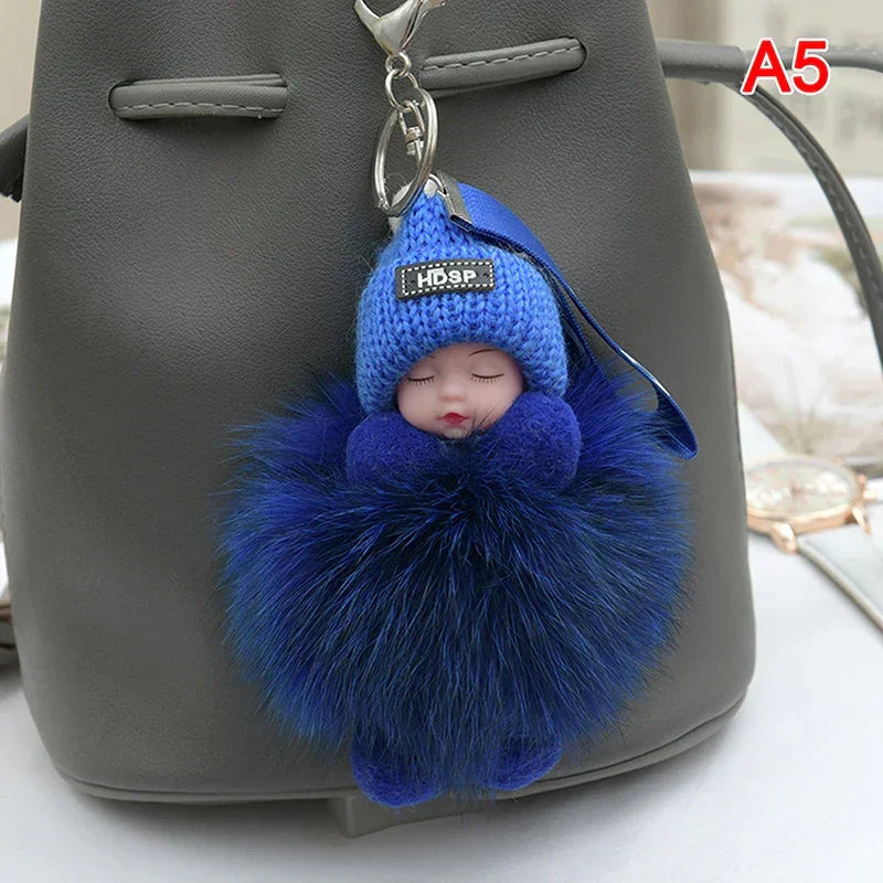 Pompom Sleeping Baby Keychain