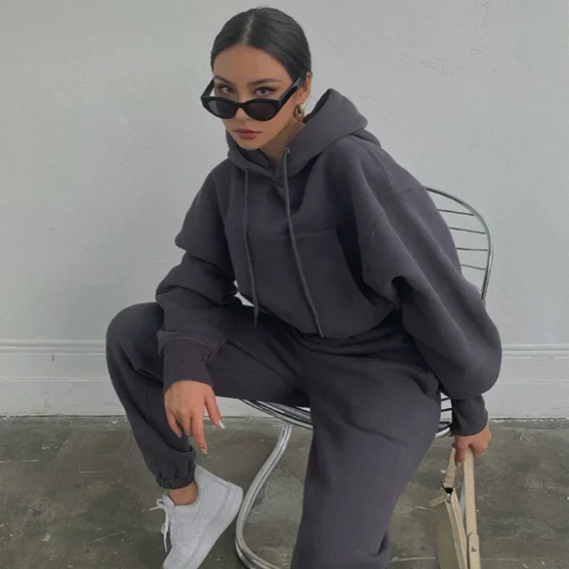 Women Hooded Sweatshirt & Pants Set