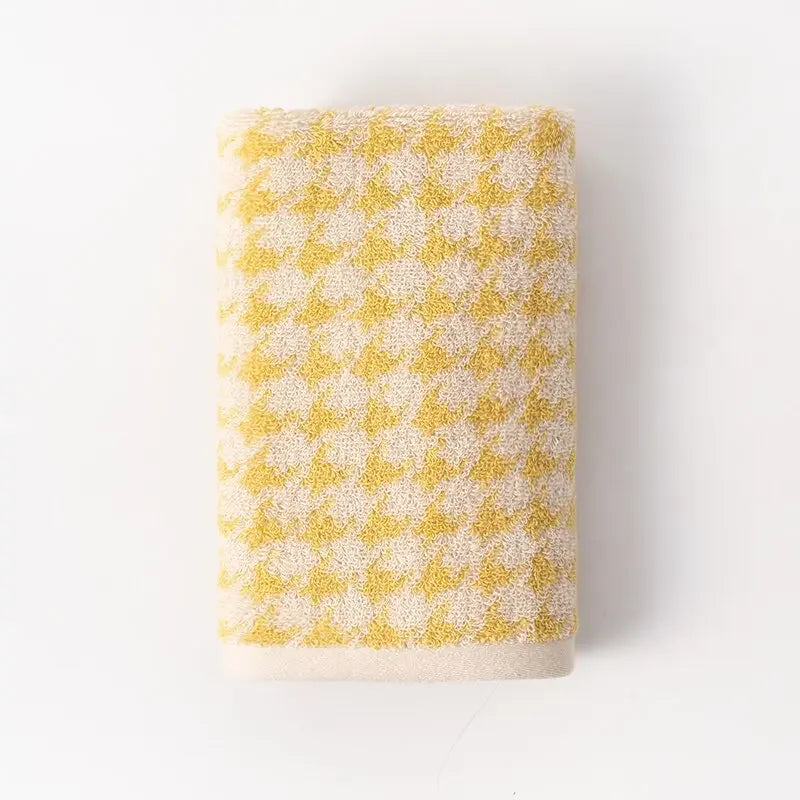 Retro Houndstooth Pure Cotton Towel Classic Plaid Jacquard Series Soft Skin-Friendly Face Towels Super Absorbent Bathroom Towel