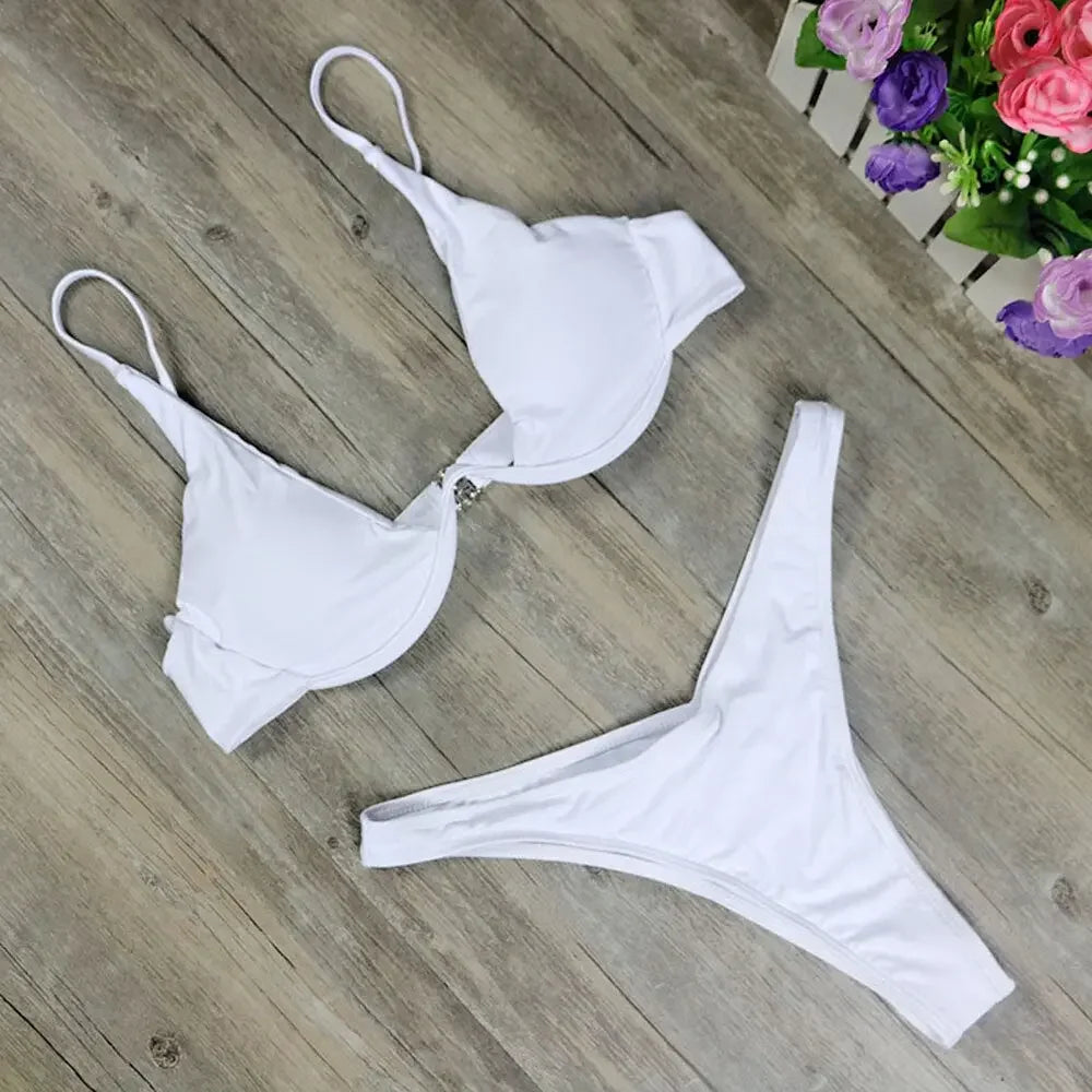 Sexy Women Bikini Brazilian Swimsuit Push-up Bra Bikini Set Two Piece Swim Suit Swimwear Low-waisted Beachwear Leopard Bathing