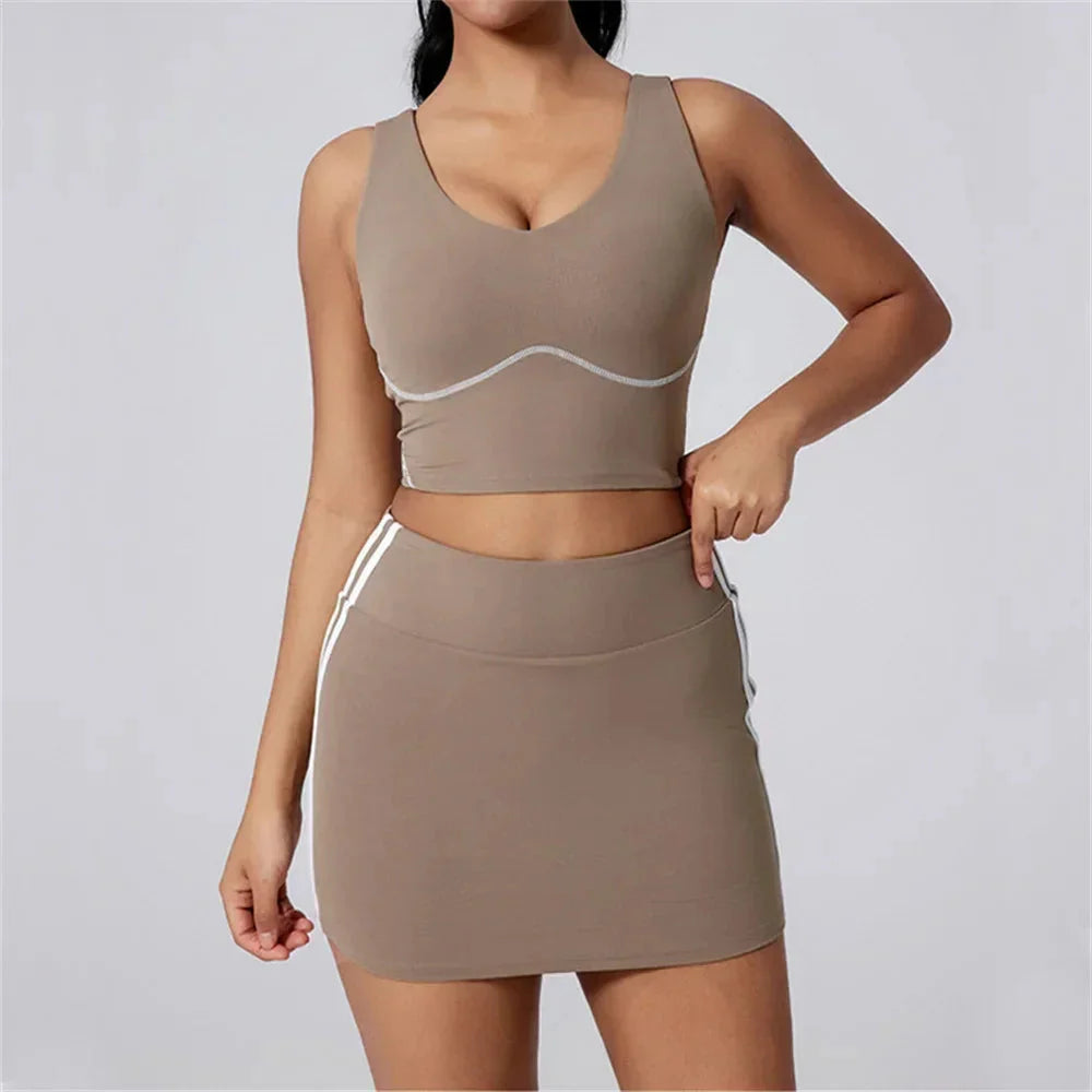 2025 1/2PCS High Waist Anti Shorts Yoga Set Women Sport Bra Gym Workout Skirt Fitness Sports Active Suit Tennis Badminton Wear