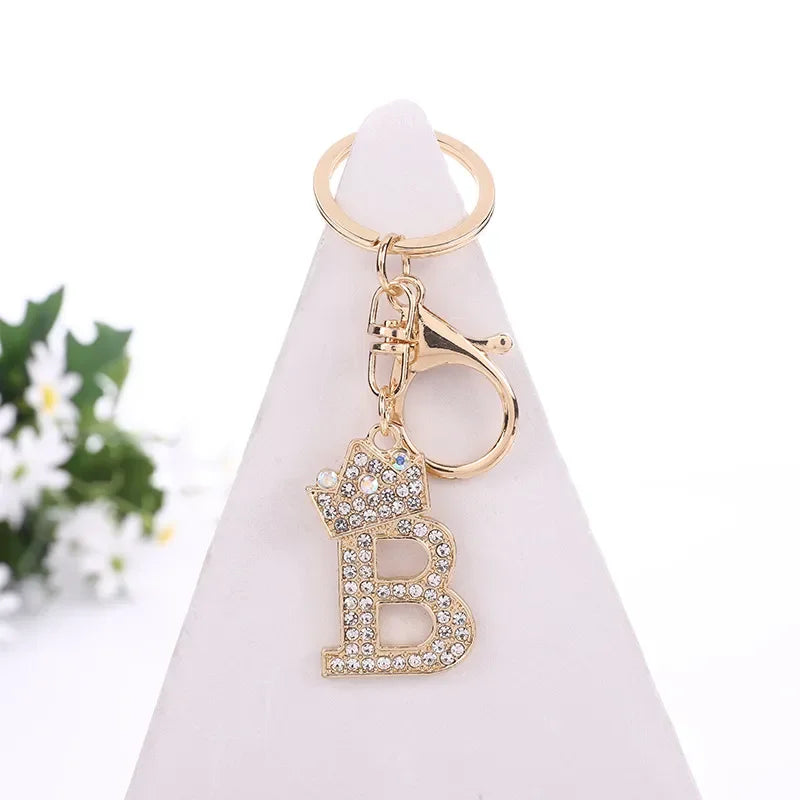 Luxury Crown 26 Letter Metal Keyring Fashion Rhinestone Keychain