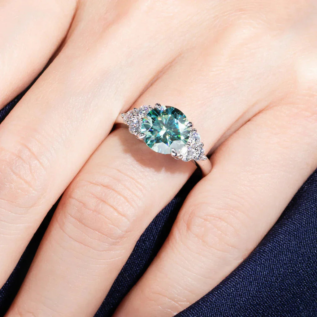 3ct Round Cut Moissanite Engagement Ring 18K Gold Plated Silver