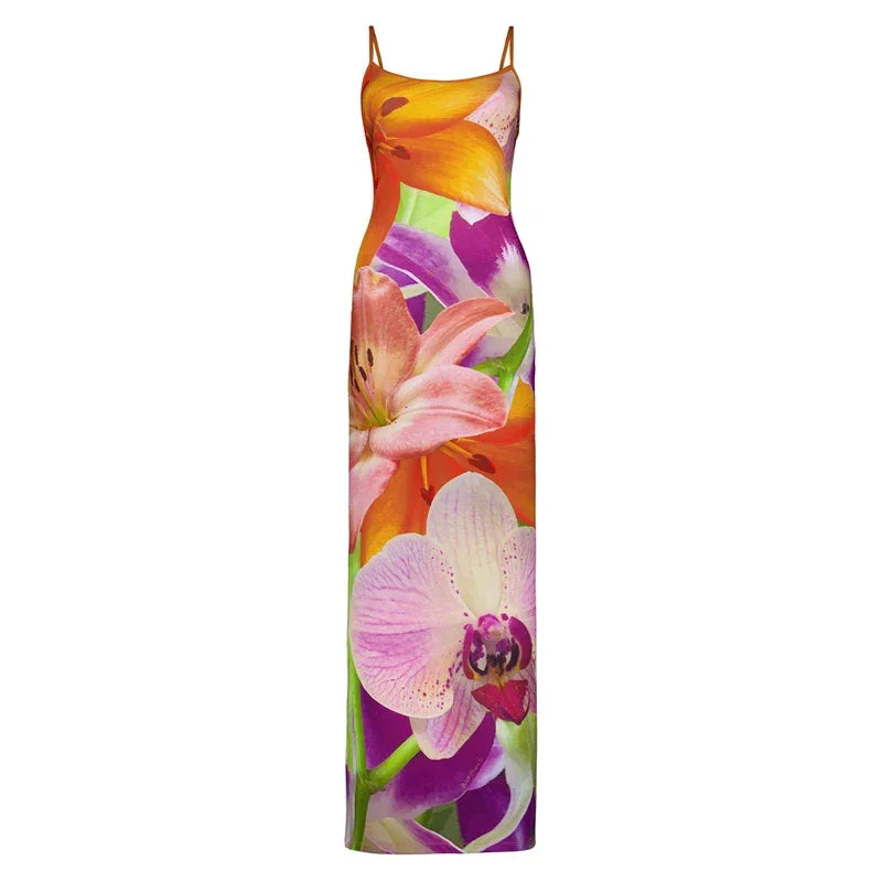 Summer Floral Spaghetti Maxi Sundress