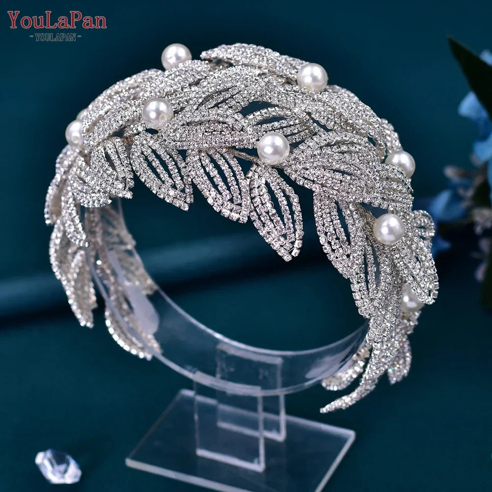 TOPQUEEN Wedding Headband Hair Jewelry Luxury Bride Headdress Hair Accessories Rhinestone Wedding Head Piece Woman Tiara HP240