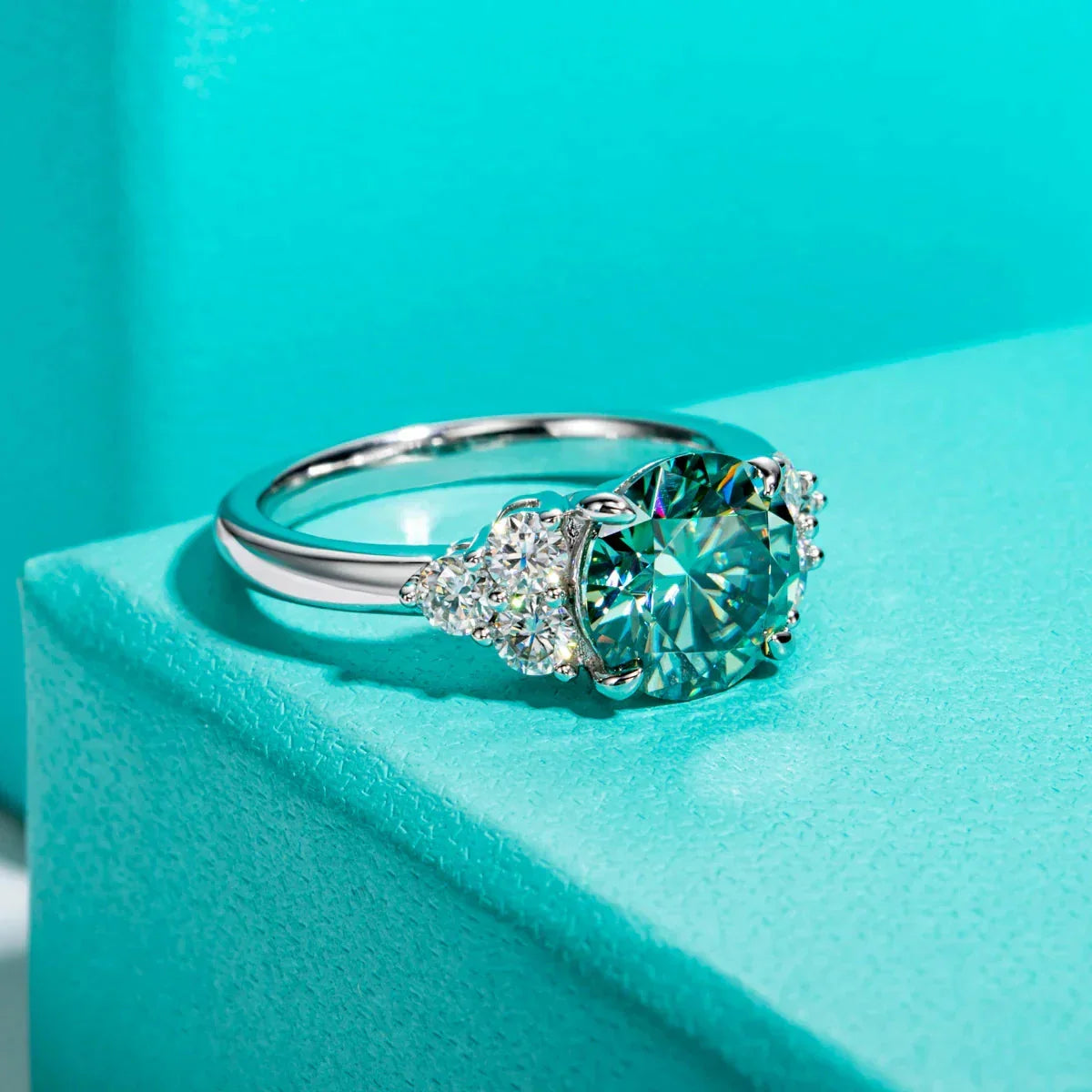 3ct Round Cut Moissanite Engagement Ring 18K Gold Plated Silver
