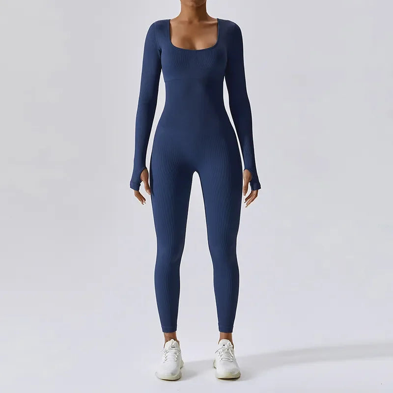 Long Sleeve Ribbed Yoga Jumpsuit