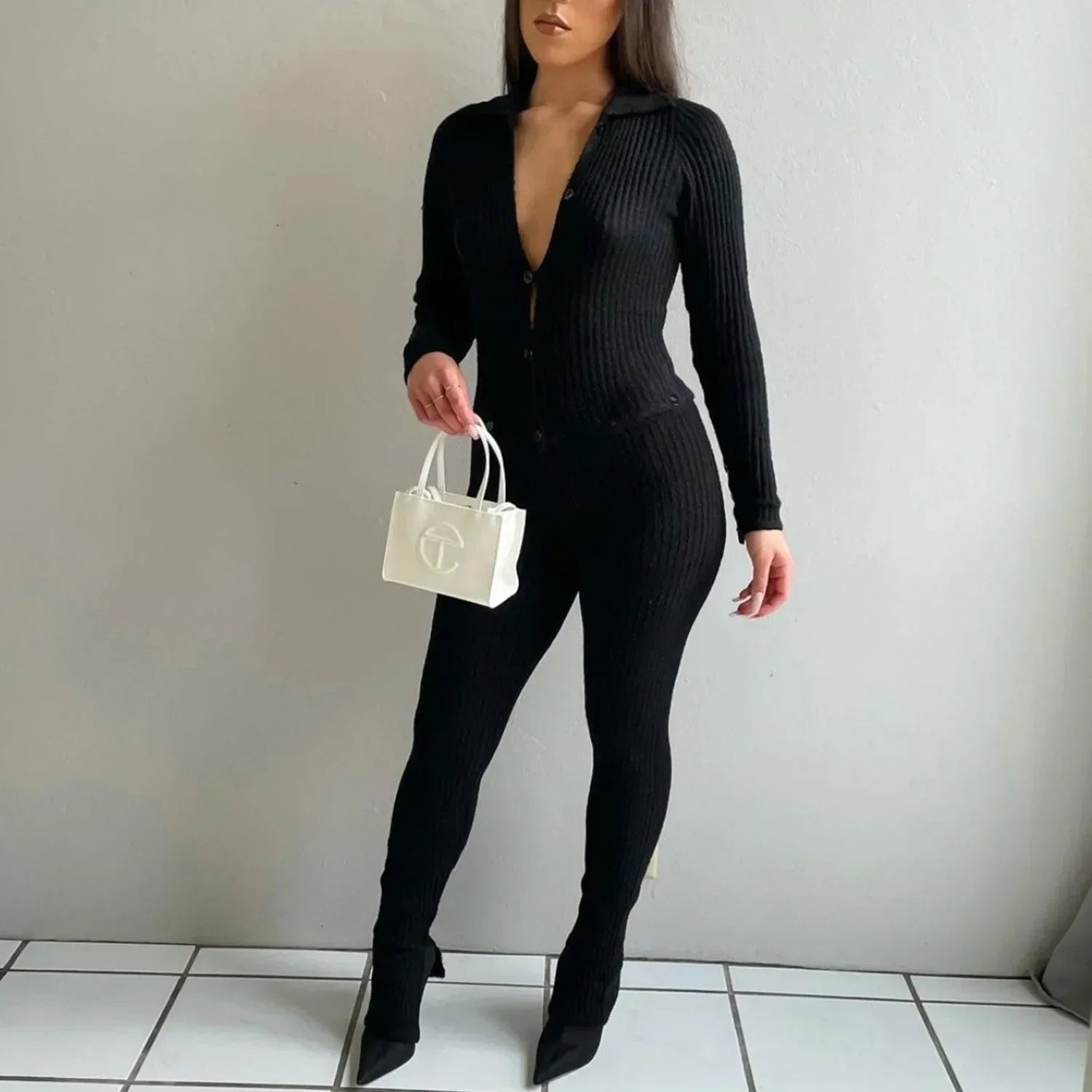 Sunday Comfy Ribbed White Long Sleeve Jumpsuit