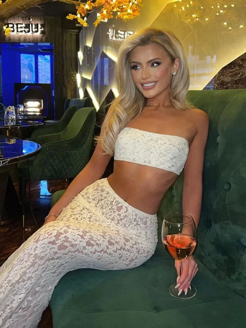 Lace Corset Top & Long Skirt Beach Outfit