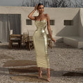 Metallic Soft Gold Slim Midi Dress
