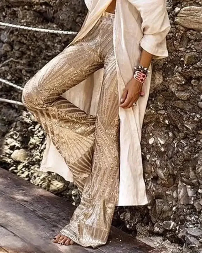 Glitter High Waist Bell Bottom Pants