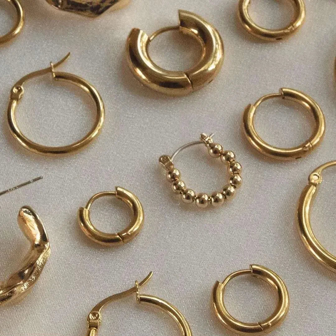 Gold Color Stainless Steel Hoop Earrings for Women Small Simple Round Circle Huggies Ear Rings Steampunk Accessories
