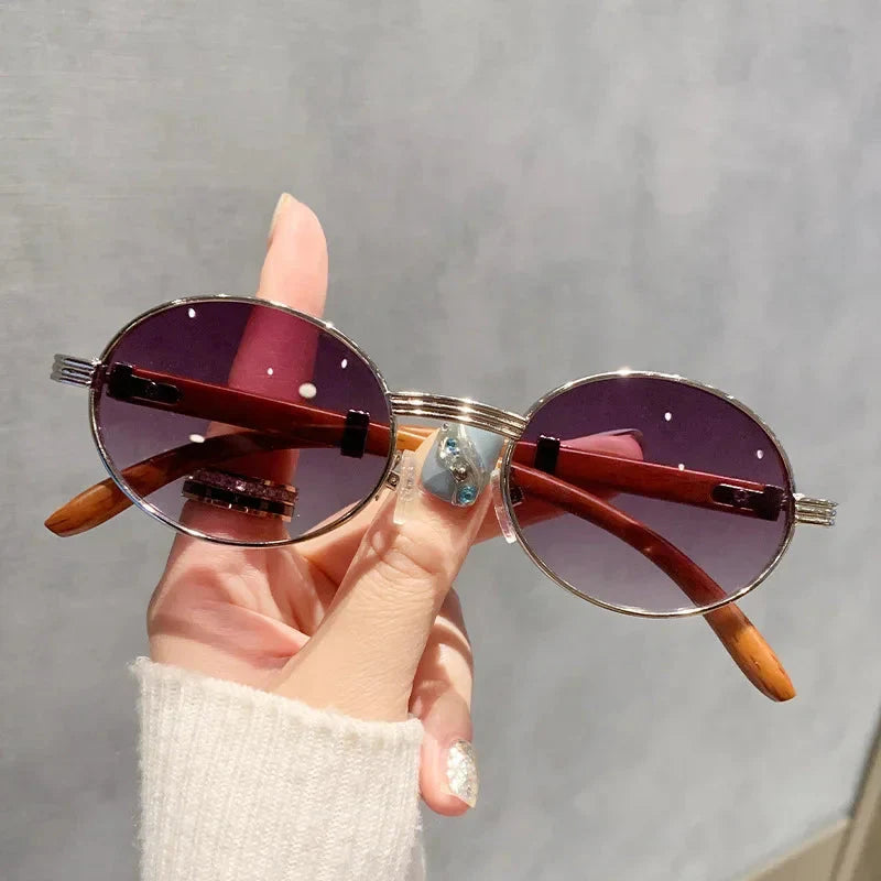 New Fashion Oval Sunglasses Men UV400 Sun Glasses Women Vintage Brand Designer Eyewear Imitation Wood Grain Sunglass
