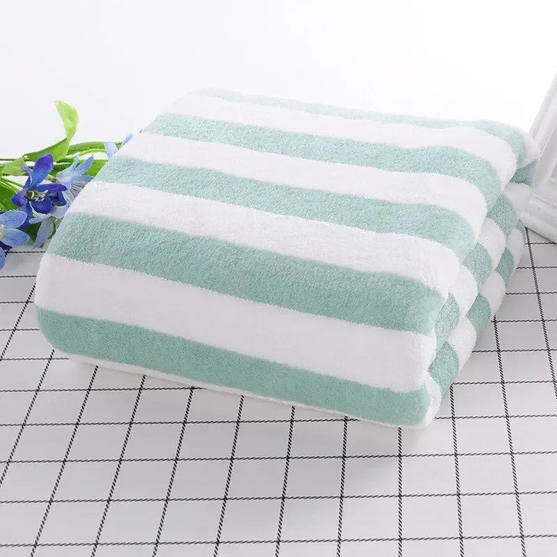 Hotel beauty salon quick-drying beach towel home soft absorbent face towel striped coral fleece bath towel