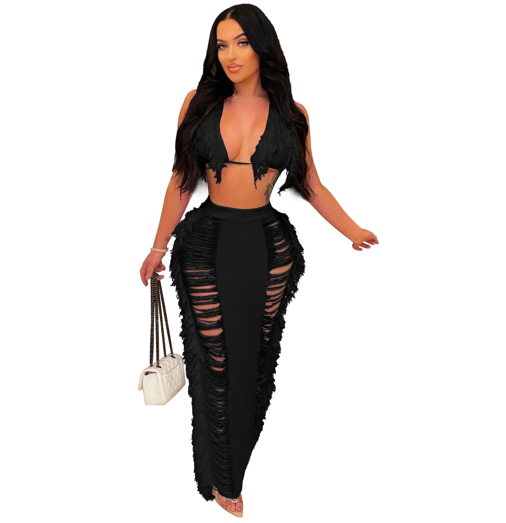 Maui Crochet Halter Crop Top & Pants Beach Set