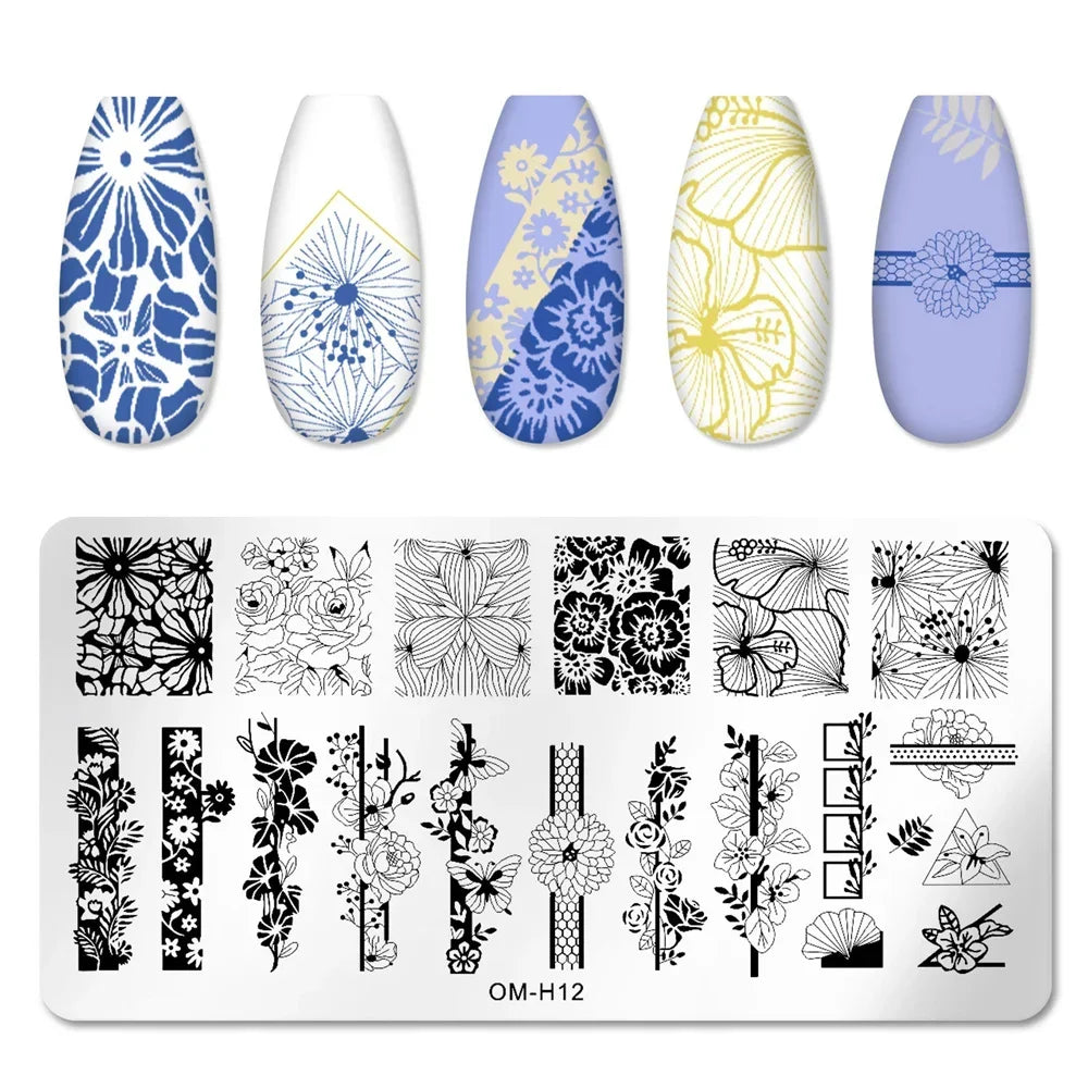 Snake Leopard Nail Templates Flower Leaf Heart Lace Pattern Nail Stamper Stencil Plates For Women Girls DIY Manicure Accessories