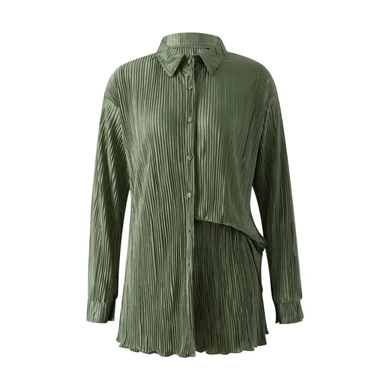 Essentials Long Sleeve Button Down Shirt Tops and Shorts Set