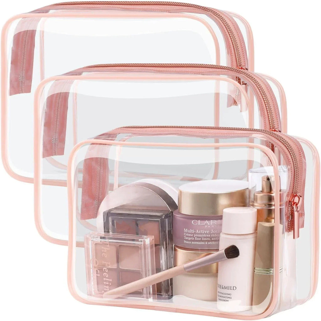 3 Pack TSA Approved Toiletry Bag - Travel Clear Waterproof Makeup Bag for Women, Carry on Airport Airline Compliant Bag