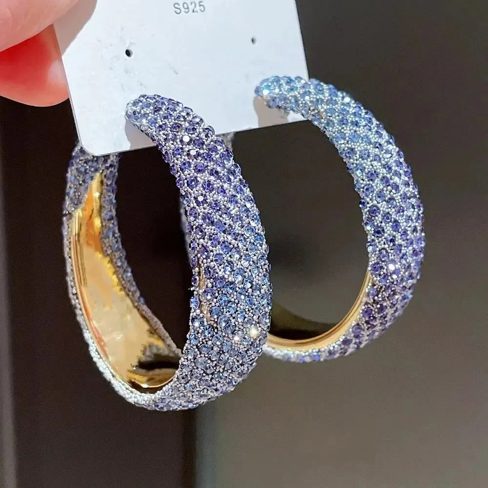 Exaggerate Shiny Rhinestones Big Hoop Earrings Geometric Round Unique Crystal Earrings Jewelry Accessories Jewelry Gifts