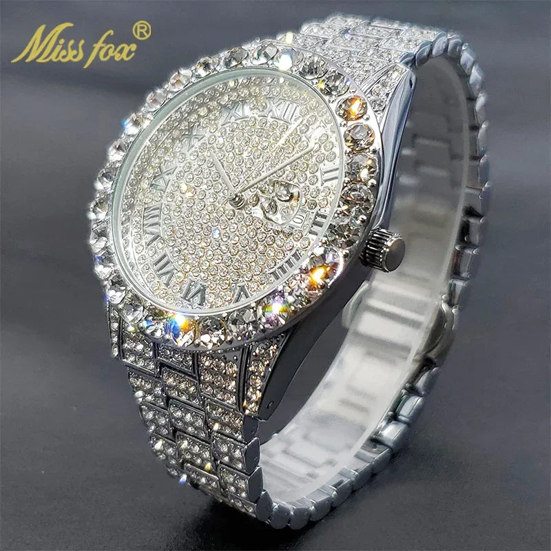 Bling Moissanite SS Quartz Calendar Watch