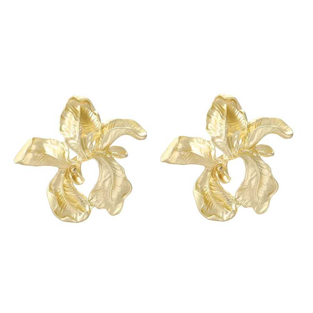 Vintage Metal Flower Statement Earrings