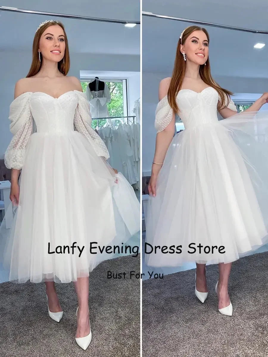 Tulle Little White Wedding Dresses 2023 Sweetheart A-line Short Bride Gowns Tulle Mid Civil Wedding Dress Engagement Skirts
