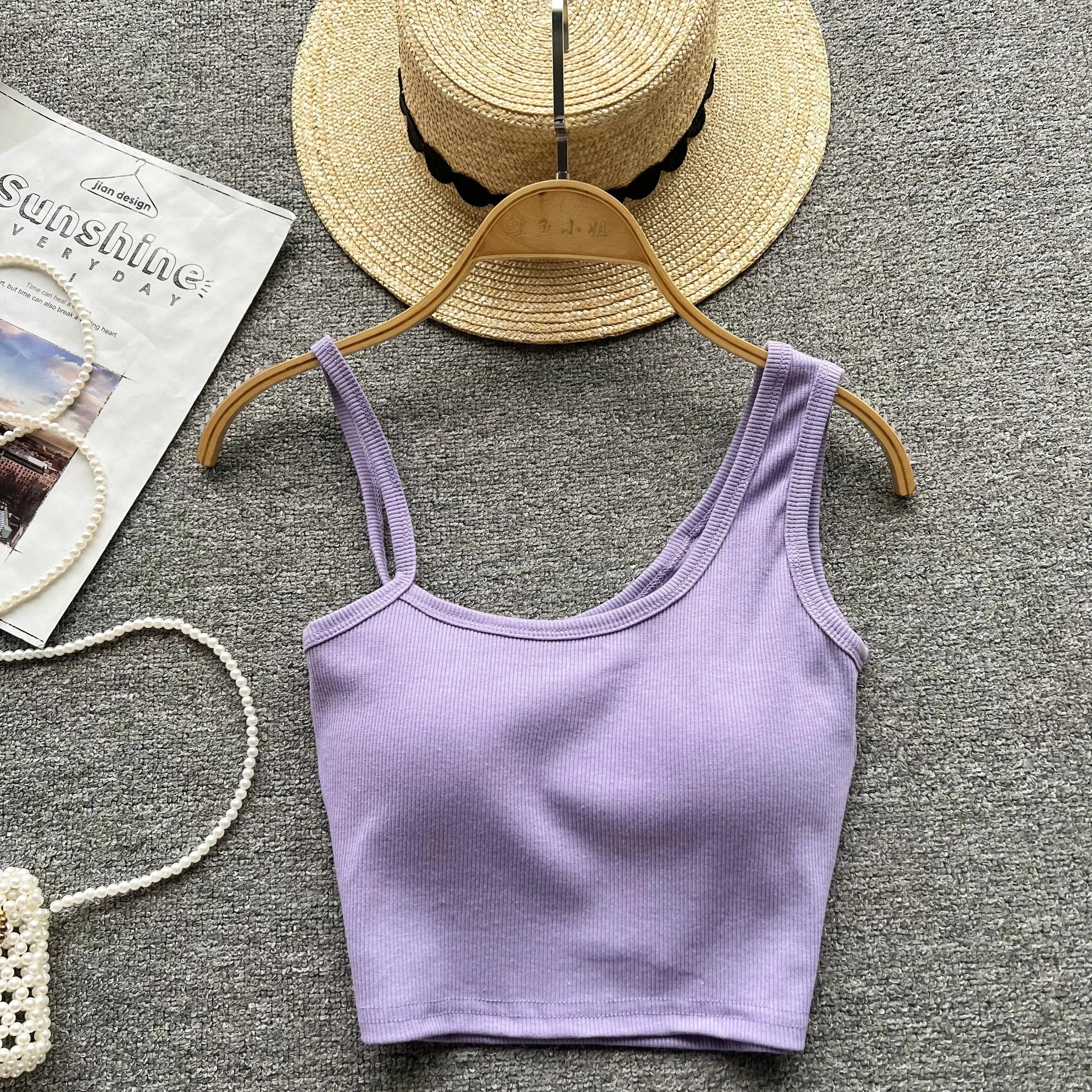 Strapless Western Style Skinny Tanks Camis for Women Summer Casual Solid Colours Female Corset Crop Tube Tops with Built In Bras