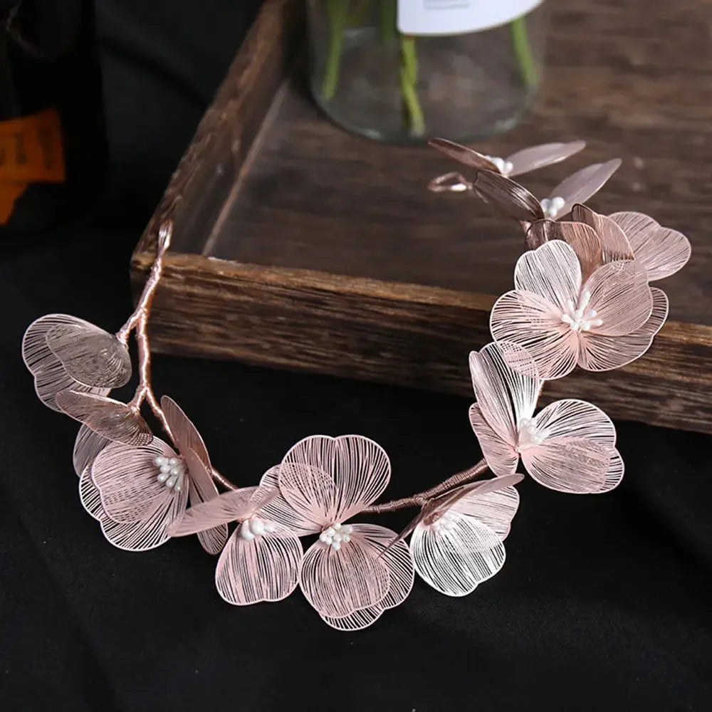Flower Hairband Bridal Hair Jewelry Pearl Crystal Headband Elegant Birthday Party Tiara Crown Wedding Hair Accessories For Women
