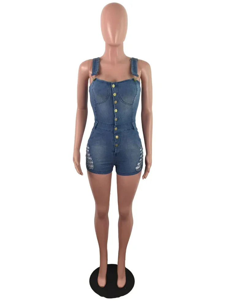 IDress Women Summer Blue Jeans Playsuit Jumpsuits for Women 2023 Combinaison Short Femme Sexy Bodycon Denim Overalls Combishort