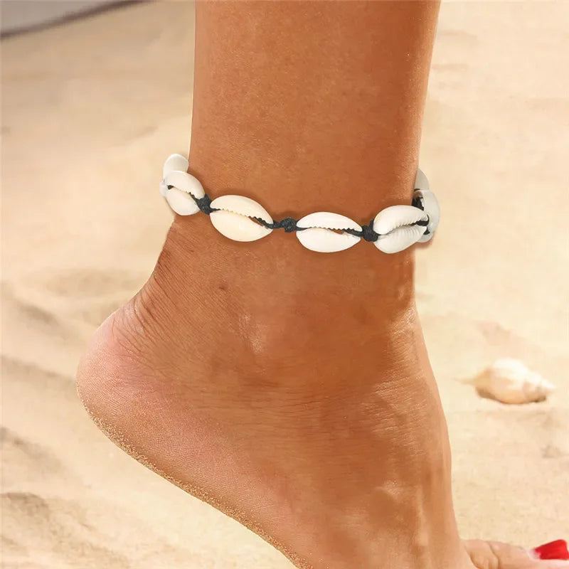 Modyle Vintage Silver Color Beads Starfish Anklets For Women Handmade Beaded Ankle Bracelet Summer Beach Foot Jewelry