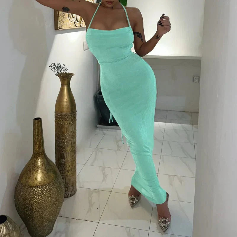Kendall Halter Backless Bodycon Maxi Party Dress