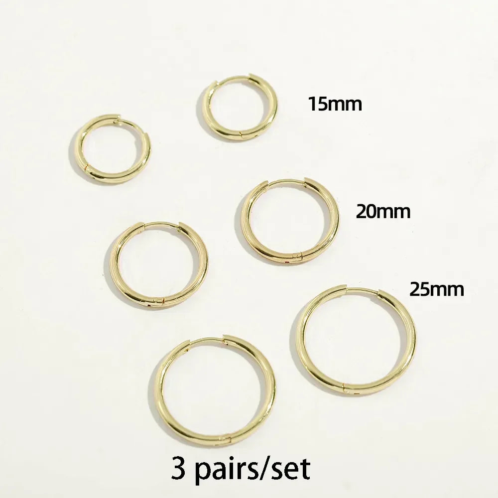 Gold Color Stainless Steel Hoop Earrings for Women Small Simple Round Circle Huggies Ear Rings Steampunk Accessories