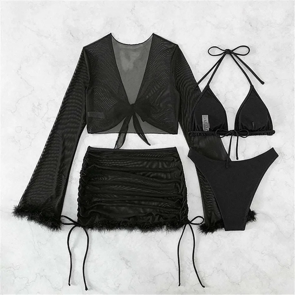 Cabana 4Pc Sexy Black Bikini Set