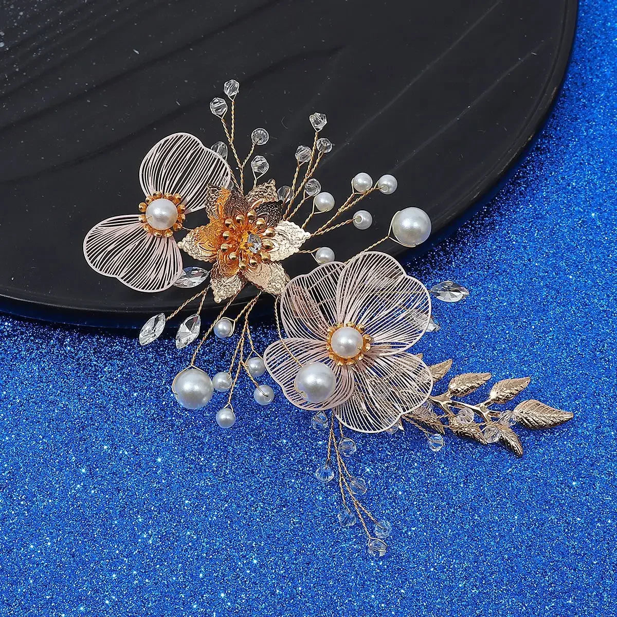 Flower Hairband Bridal Hair Jewelry Pearl Crystal Headband Elegant Birthday Party Tiara Crown Wedding Hair Accessories For Women